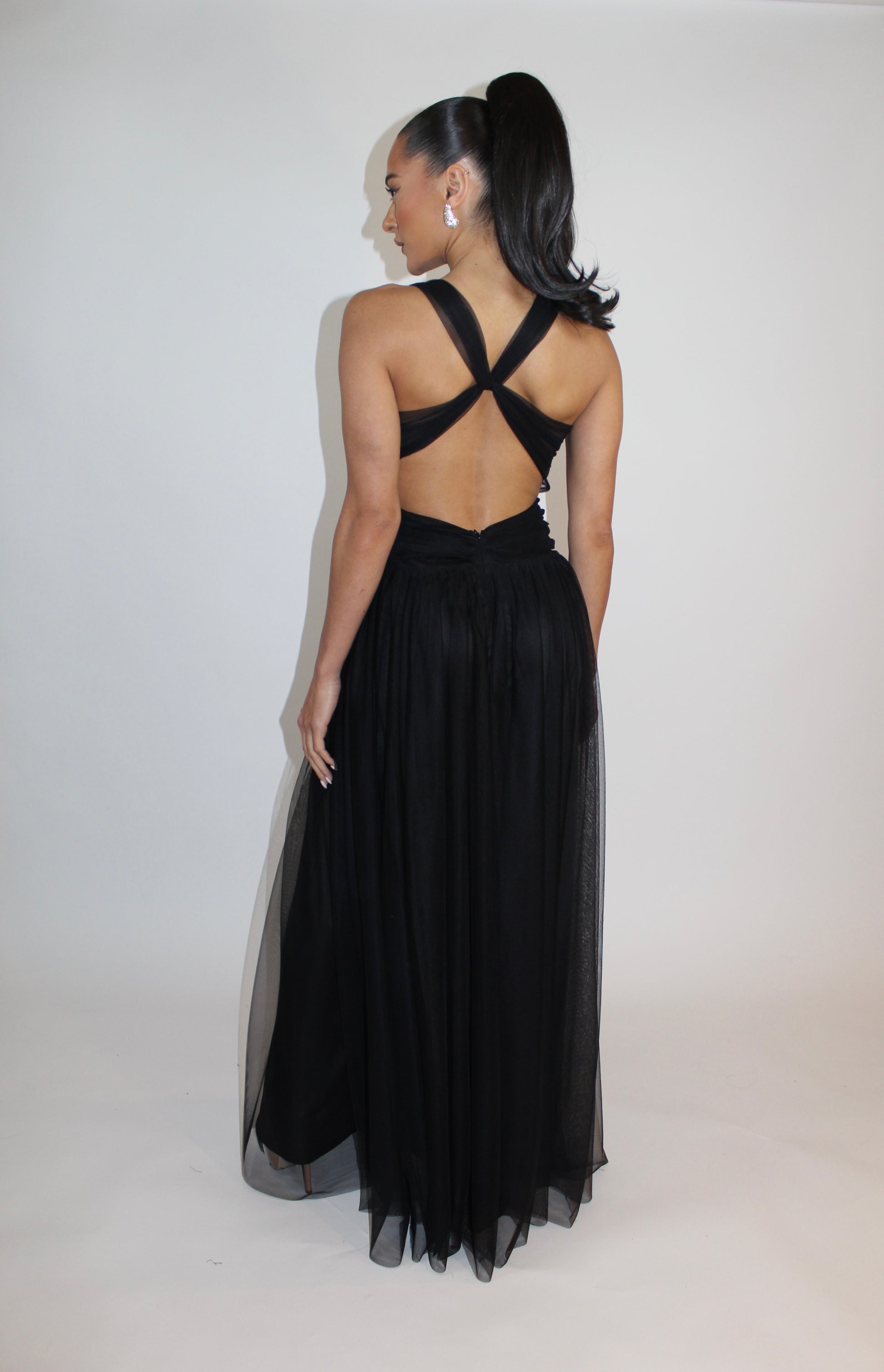 cross dress luxury DOLLY Luxury Black Cross Design Halter Neck Sequin Glimmer Dress-JUNIE S / Black